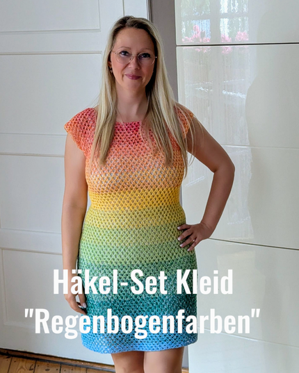 Häkel-Set Kleid "Regenbogenfarben" | Gratis-Anleitung (PDF) + Bobbelgarn