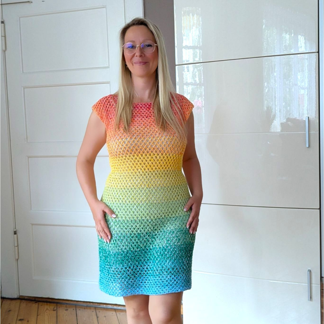 Häkelanleitung Kleid "Regenbogenfarben" (PDF)