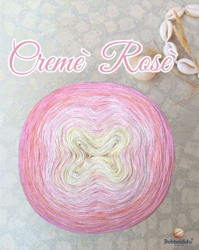 Handgewickelter Bobbel „Cremè Rosé" | Farbverlauf Creme bis Rosé | 50% Baumwolle 50% Polyacryl | Ökotex Standard 100
